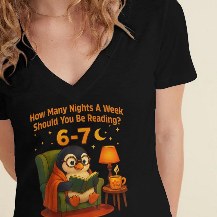 Reading 6 7 Six Seven Meme English Teacher Book Lover Women's Jersey Short Sleeve Deep V-Neck Tshirt