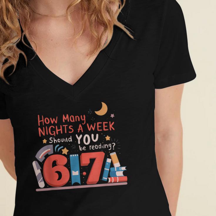 Reading 67 Meme English Teacher 67 Book Lover Humor Women's Jersey Short Sleeve Deep V-Neck Tshirt