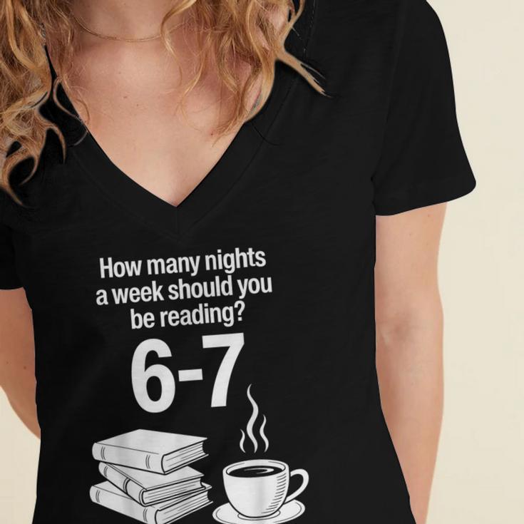 Reading 67 Meme English Teacher Book Lover Women's Jersey Short Sleeve Deep V-Neck Tshirt