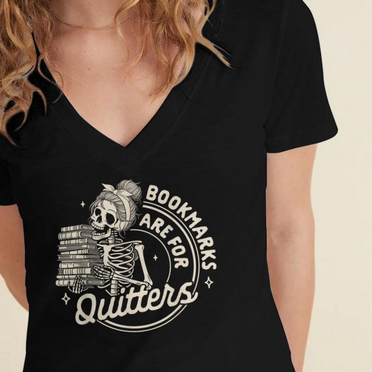 Reading Book Bookish Book Club Bookmarks Are For Quitters Women's Jersey Short Sleeve Deep V-Neck Tshirt Reading Book Bookish Book Club Bookmarks Are For Quitters Women's Jersey Short Sleeve Deep V-Neck Tshirt
