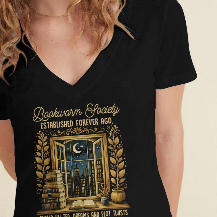 Reading Book Lover Bookish Readers Bookworm Society Women's Jersey Short Sleeve Deep V-Neck Tshirt