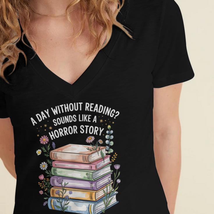 Reading Book Lover Humor For Readers And Bookworms Women's Jersey Short Sleeve Deep V-Neck Tshirt Reading Book Lover Humor For Readers And Bookworms Women's Jersey Short Sleeve Deep V-Neck Tshirt