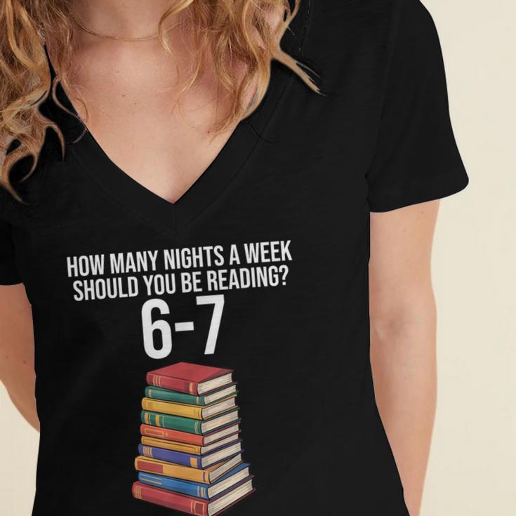 Reading Book Teacher 67 Six Seven Meme Women's Jersey Short Sleeve Deep V-Neck Tshirt