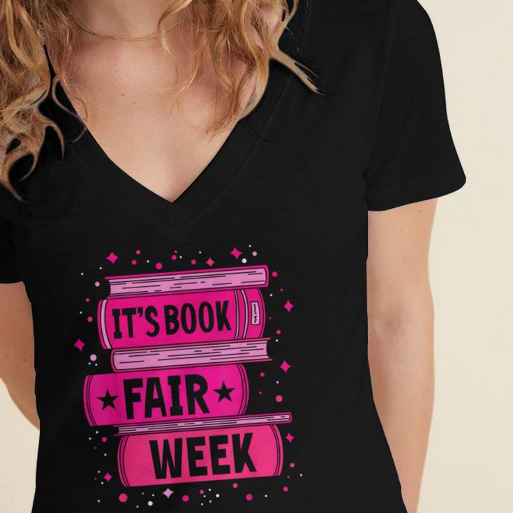 Reading Books Its Book Fair Week Women's Jersey Short Sleeve Deep V-Neck Tshirt
