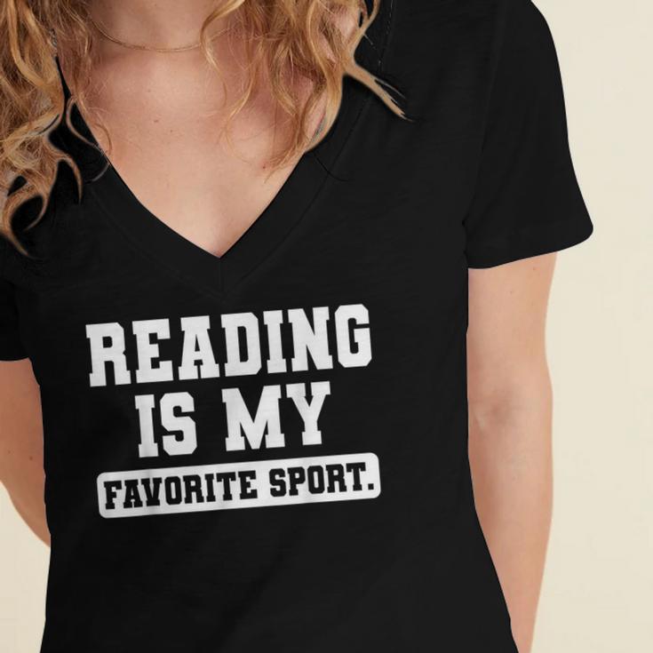 Reading Is My Favorite Sport Book Lover Reader Women's Jersey Short Sleeve Deep V-Neck Tshirt Reading Is My Favorite Sport Book Lover Reader Women's Jersey Short Sleeve Deep V-Neck Tshirt