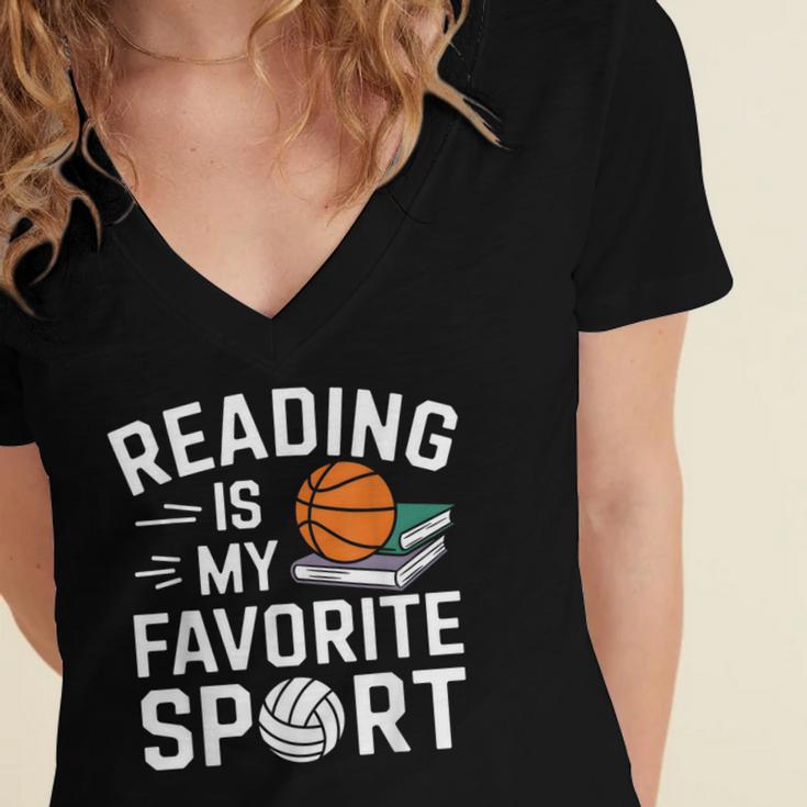 Reading Is My Favorite Sport Reading Book Lover Reader Women's Jersey Short Sleeve Deep V-Neck Tshirt