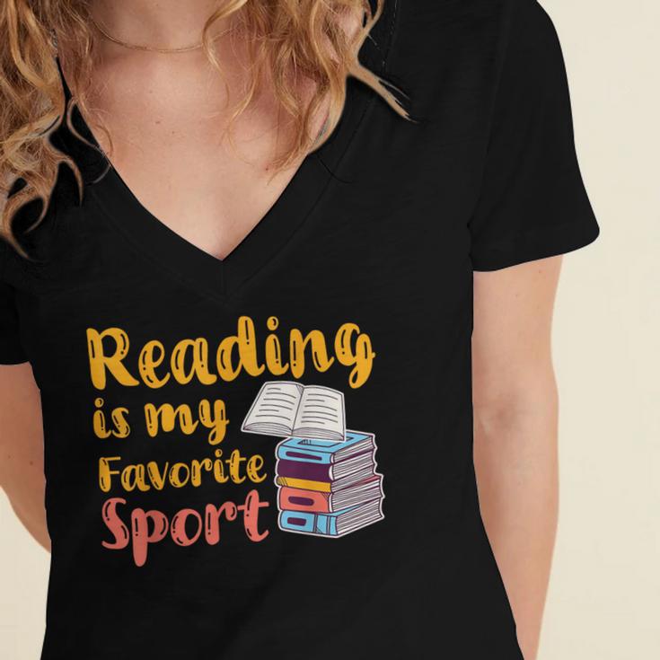 Reading Is My Favorite Sport Book Lovers Women's Jersey Short Sleeve Deep V-Neck Tshirt Reading Is My Favorite Sport Book Lovers Women's Jersey Short Sleeve Deep V-Neck Tshirt