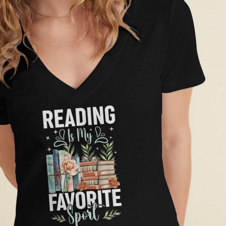 Reading Is My Favorite Sport Bookworm Women's Jersey Short Sleeve Deep V-Neck Tshirt