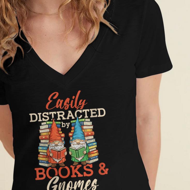 Reading Gnomes Cute Easily Distracted By Books And Gnomes Women's Jersey Short Sleeve Deep V-Neck Tshirt Reading Gnomes Cute Easily Distracted By Books And Gnomes Women's Jersey Short Sleeve Deep V-Neck Tshirt
