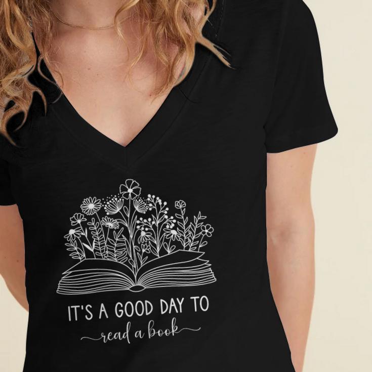 Reading Its A Good Day To Read A Book Librarian Women's Jersey Short Sleeve Deep V-Neck Tshirt