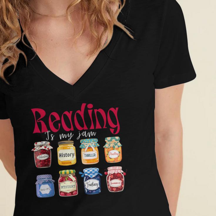 Reading Is My Jam Teacher Student Book Lovers Women's Jersey Short Sleeve Deep V-Neck Tshirt Reading Is My Jam Teacher Student Book Lovers Women's Jersey Short Sleeve Deep V-Neck Tshirt