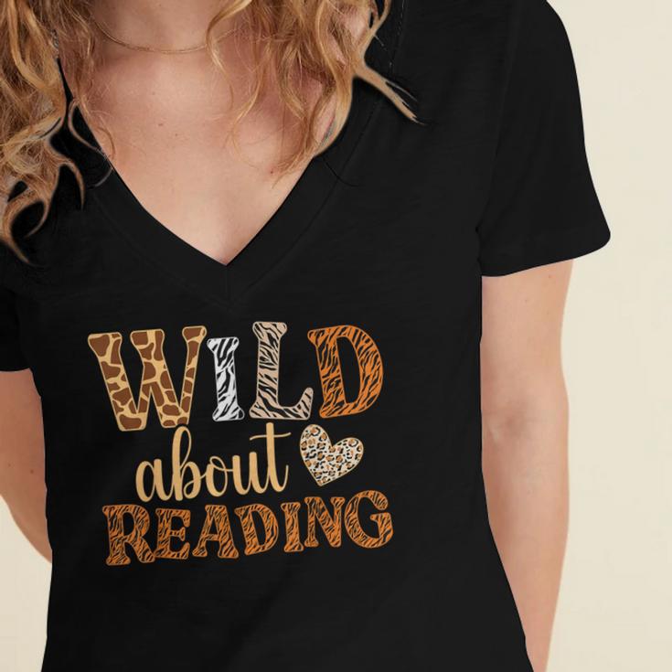 Reading Lover Wild About Reading Reading Books And Bookworm Women's Jersey Short Sleeve Deep V-Neck Tshirt Reading Lover Wild About Reading Reading Books And Bookworm Women's Jersey Short Sleeve Deep V-Neck Tshirt
