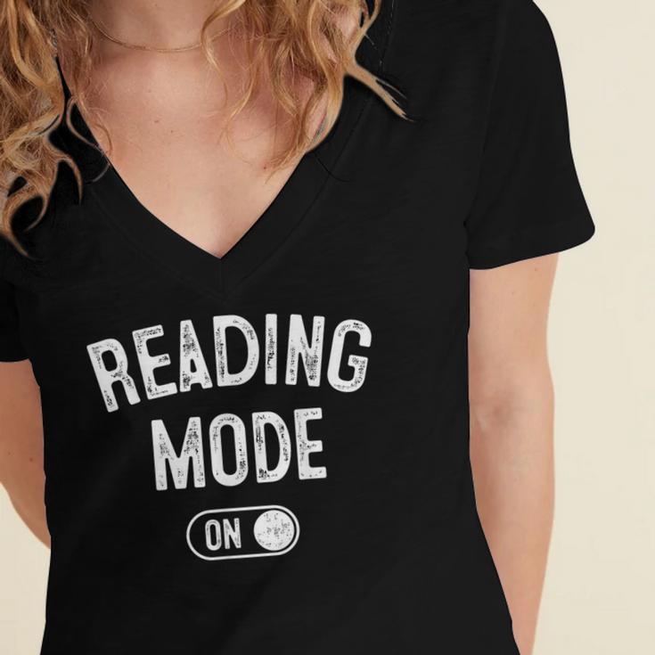 Reading Mode On Book Lover Librarian Teacher Women's Jersey Short Sleeve Deep V-Neck Tshirt Reading Mode On Book Lover Librarian Teacher Women's Jersey Short Sleeve Deep V-Neck Tshirt