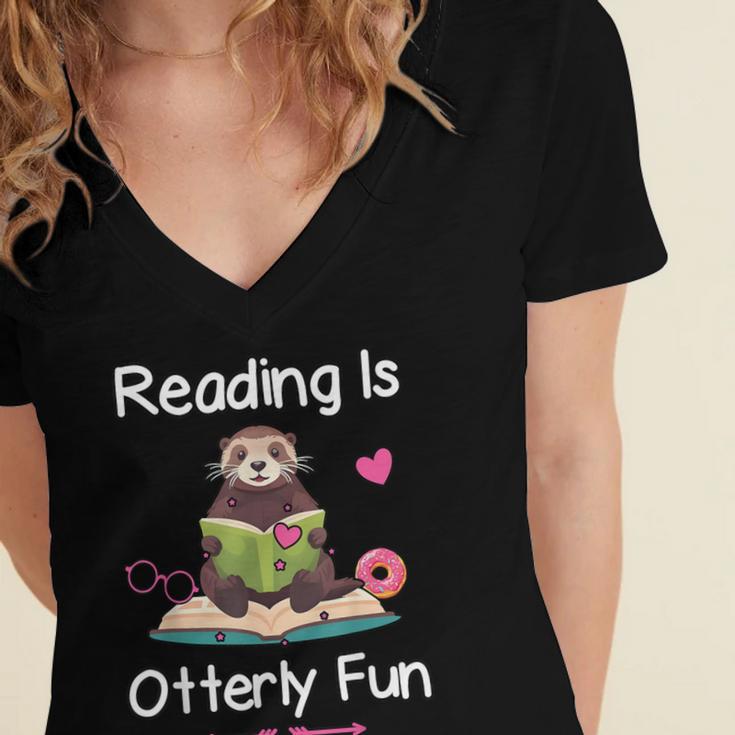 Reading Is Otterly Fun Sea Otter Book Loving Librarian Women's Jersey Short Sleeve Deep V-Neck Tshirt Reading Is Otterly Fun Sea Otter Book Loving Librarian Women's Jersey Short Sleeve Deep V-Neck Tshirt