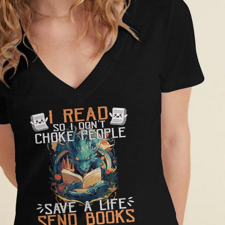 Reading Readers I Read Send Books Dragon Bookworm Tee Women's Jersey Short Sleeve Deep V-Neck Tshirt