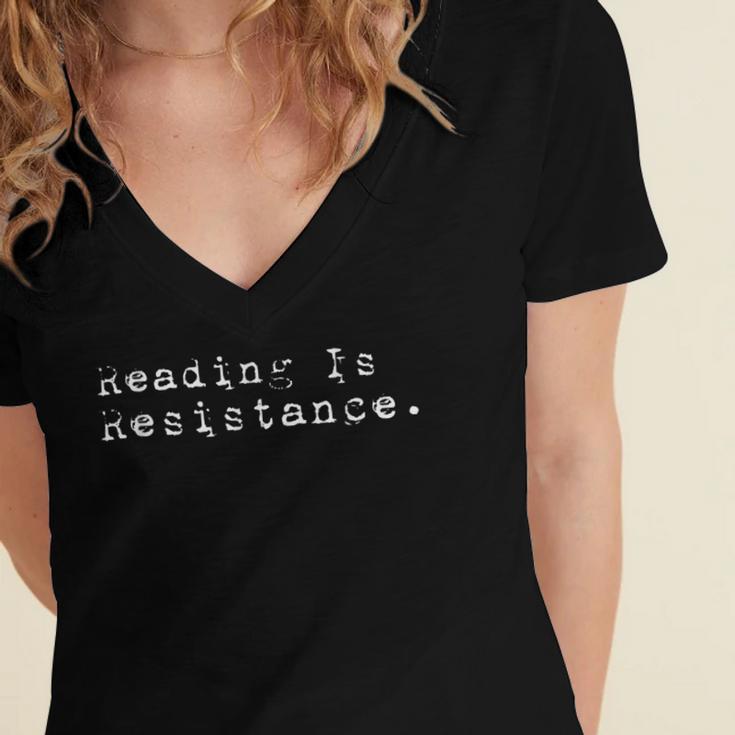 Reading Is Resistance Banned Books Women's Jersey Short Sleeve Deep V-Neck Tshirt Reading Is Resistance Banned Books Women's Jersey Short Sleeve Deep V-Neck Tshirt