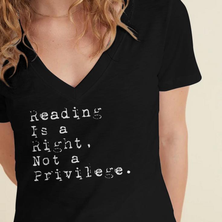 Reading Is a Right Not a Privilege Banned Books Women's Jersey Short Sleeve Deep V-Neck Tshirt Reading Is a Right Not a Privilege Banned Books Women's Jersey Short Sleeve Deep V-Neck Tshirt