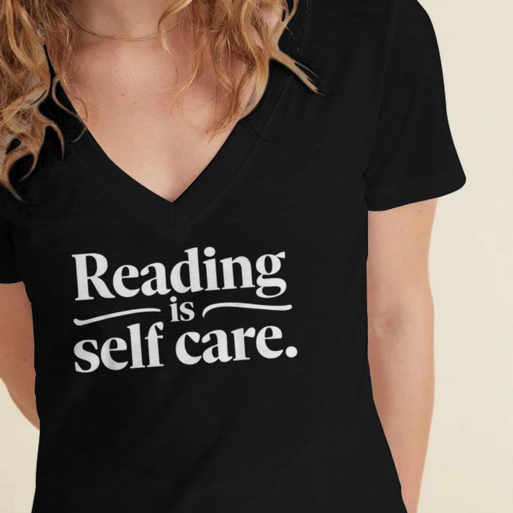 Reading Is Self Care Bookworm Reading Book Lovers Women's Jersey Short Sleeve Deep V-Neck Tshirt