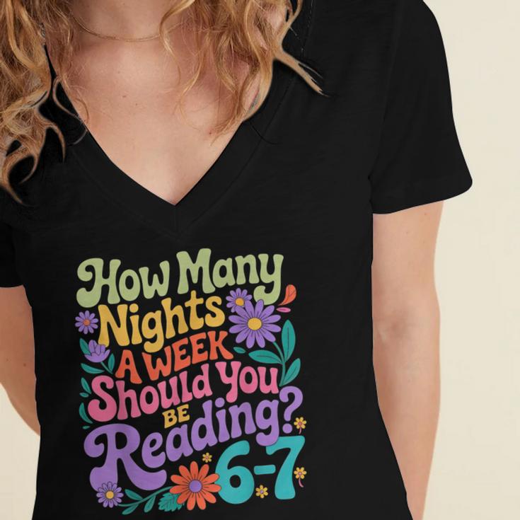 Reading Six Seven Meme Book Lover 67 Teacher 6 7 Women's Jersey Short Sleeve Deep V-Neck Tshirt