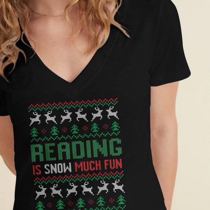 Reading Is Snow Much Fun Winter Bookworm Reading Book Lovers Women's Jersey Short Sleeve Deep V-Neck Tshirt Reading Is Snow Much Fun Winter Bookworm Reading Book Lovers Women's Jersey Short Sleeve Deep V-Neck Tshirt
