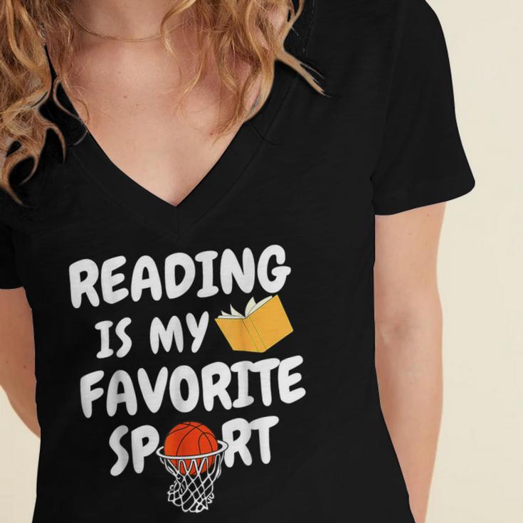 Reading Is My Tee Favorite Sport Basketball World Book Day Women's Jersey Short Sleeve Deep V-Neck Tshirt Reading Is My Tee Favorite Sport Basketball World Book Day Women's Jersey Short Sleeve Deep V-Neck Tshirt