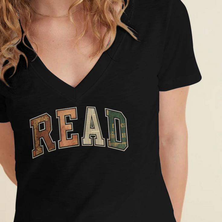 Reading Tee Read Books Teacher Librarian Book Lover Bookworm Women's Jersey Short Sleeve Deep V-Neck Tshirt
