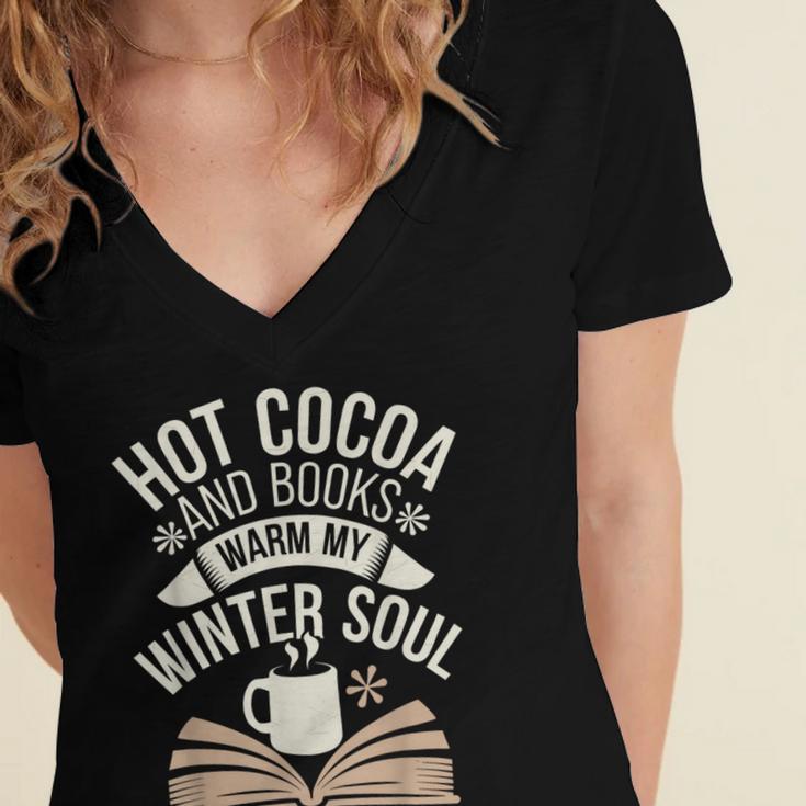 Reading All Winter Cozy Book Lover And Literary Escape Women's Jersey Short Sleeve Deep V-Neck Tshirt Reading All Winter Cozy Book Lover And Literary Escape Women's Jersey Short Sleeve Deep V-Neck Tshirt