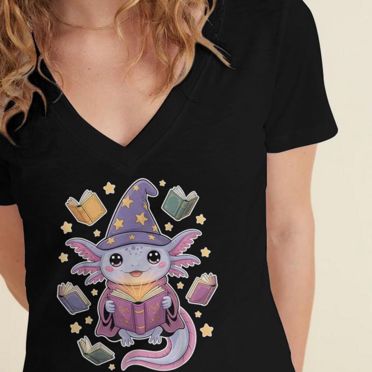 ReadsALOTL Cute Axolotl Book Lover Women's Jersey Short Sleeve Deep V-Neck Tshirt ReadsALOTL Cute Axolotl Book Lover Women's Jersey Short Sleeve Deep V-Neck Tshirt