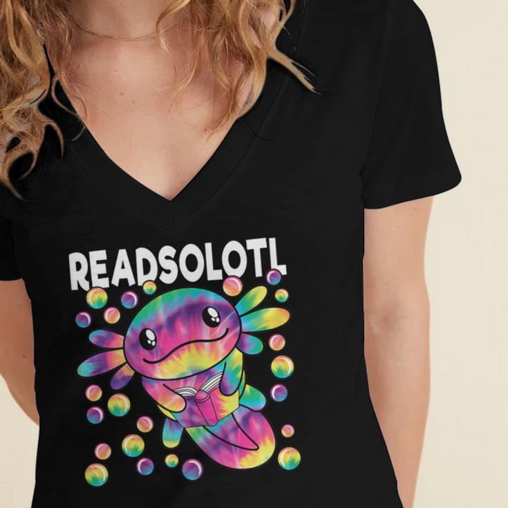 Readsolotl Cute Axolotl Book Lover Reading Women Girls Women's Jersey Short Sleeve Deep V-Neck Tshirt Readsolotl Cute Axolotl Book Lover Reading Women Girls Women's Jersey Short Sleeve Deep V-Neck Tshirt