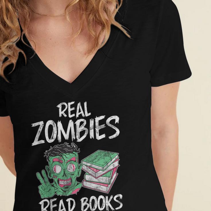Real Zombies Read Books Zombie Women's Jersey Short Sleeve Deep V-Neck Tshirt Real Zombies Read Books Zombie Women's Jersey Short Sleeve Deep V-Neck Tshirt