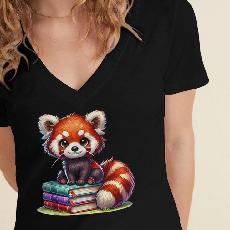 Red Panda Books Lover Reading Bookworm Women's Jersey Short Sleeve Deep V-Neck Tshirt Red Panda Books Lover Reading Bookworm Women's Jersey Short Sleeve Deep V-Neck Tshirt