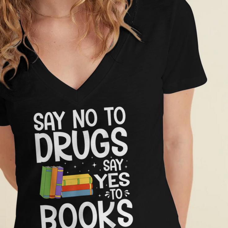 Red Ribbon Week Say No To Drugs Say Yes To Books Drug Free Women's Jersey Short Sleeve Deep V-Neck Tshirt Red Ribbon Week Say No To Drugs Say Yes To Books Drug Free Women's Jersey Short Sleeve Deep V-Neck Tshirt