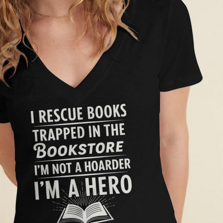 I Rescue Books Trapped In The Bookstore I’m Not A Hoarder Women's Jersey Short Sleeve Deep V-Neck Tshirt