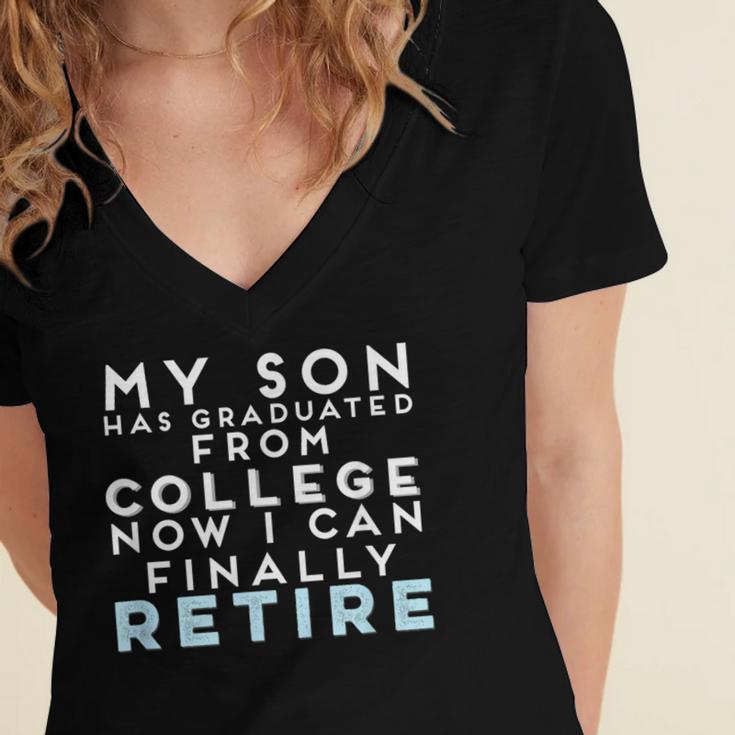 Now I Can Retire Son College Graduation Retirement Women's Jersey Short Sleeve Deep V-Neck Tshirt