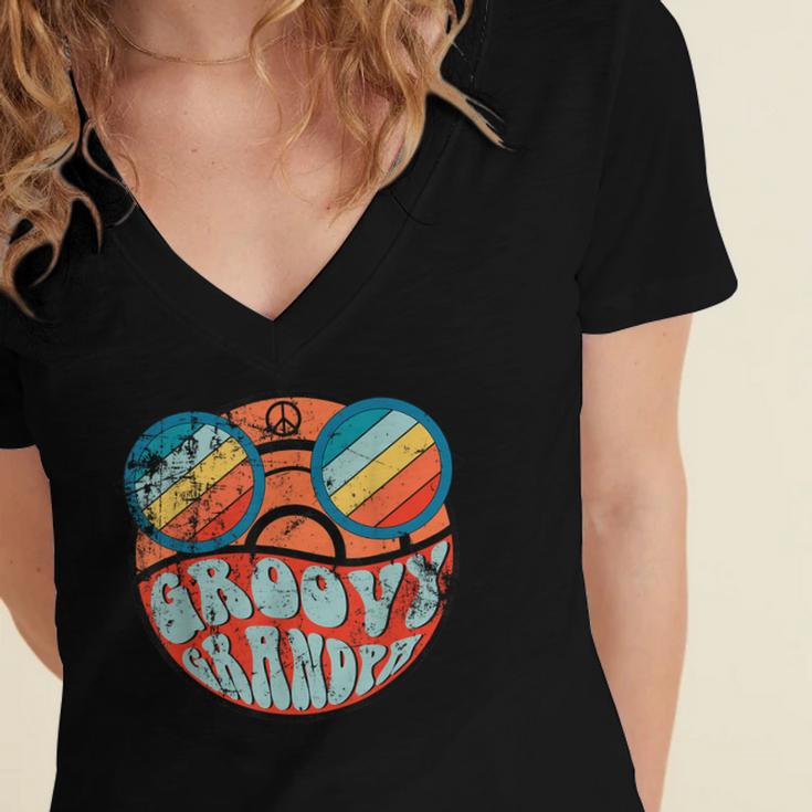 Retro 1970's Groovy Grandpa 70s Aesthetic Nostalgia Women's Jersey Short Sleeve Deep V-Neck Tshirt