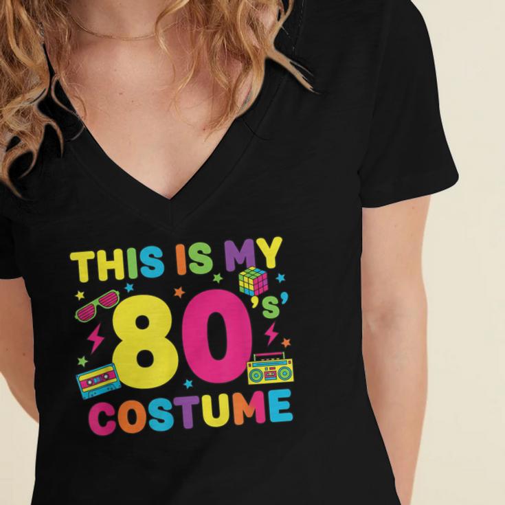 Retro 80's Costume 80s Nostalgia Party Women's Jersey Short Sleeve Deep V-Neck Tshirt