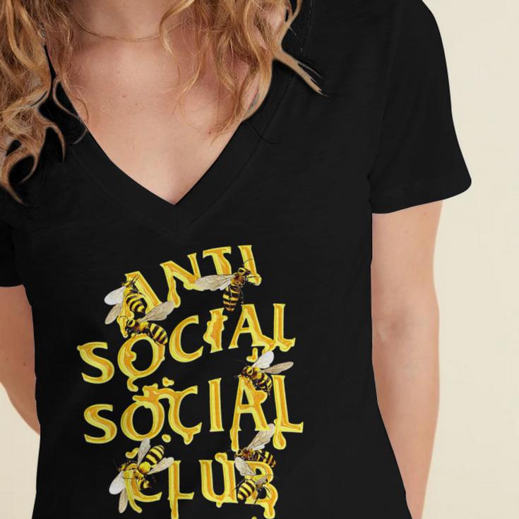 Retro Anti Social Club Bees Introvert Women Men Women's Jersey Short Sleeve Deep V-Neck Tshirt Retro Anti Social Club Bees Introvert Women Men Women's Jersey Short Sleeve Deep V-Neck Tshirt