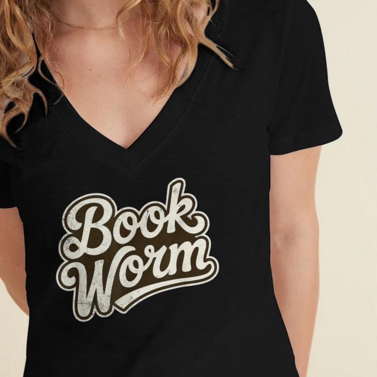Retro Book Worm Reading For Book Lovers Women's Jersey Short Sleeve Deep V-Neck Tshirt Retro Book Worm Reading For Book Lovers Women's Jersey Short Sleeve Deep V-Neck Tshirt