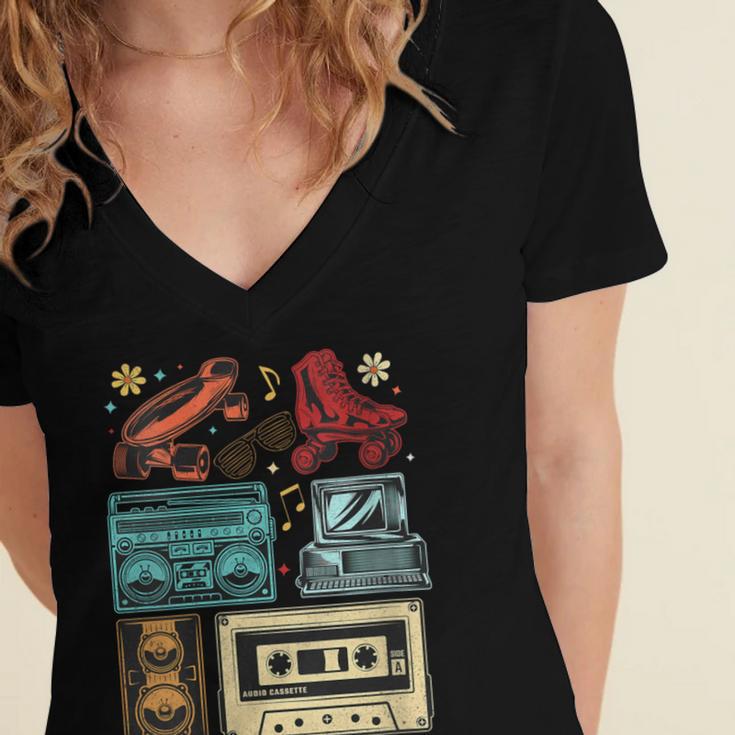 Retro Cassette 70s 80s 90s Music Vintage Party Nostalgia Women's Jersey Short Sleeve Deep V-Neck Tshirt