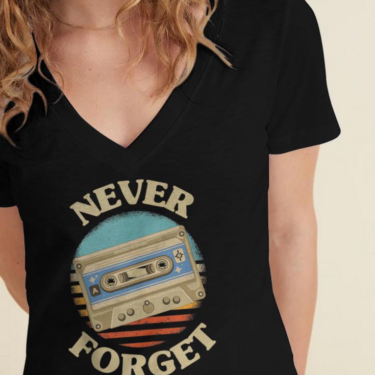 Retro Cassette Never Forget Nostalgia Vintage Women's Jersey Short Sleeve Deep V-Neck Tshirt