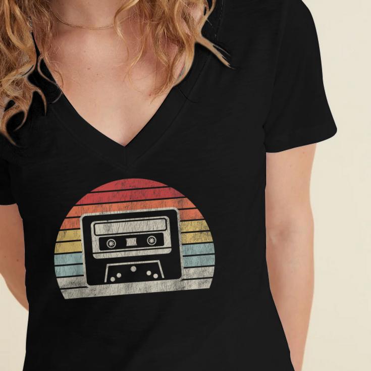 Retro Cassette Tape 80s 90s Nostalgia Women's Jersey Short Sleeve Deep V-Neck Tshirt