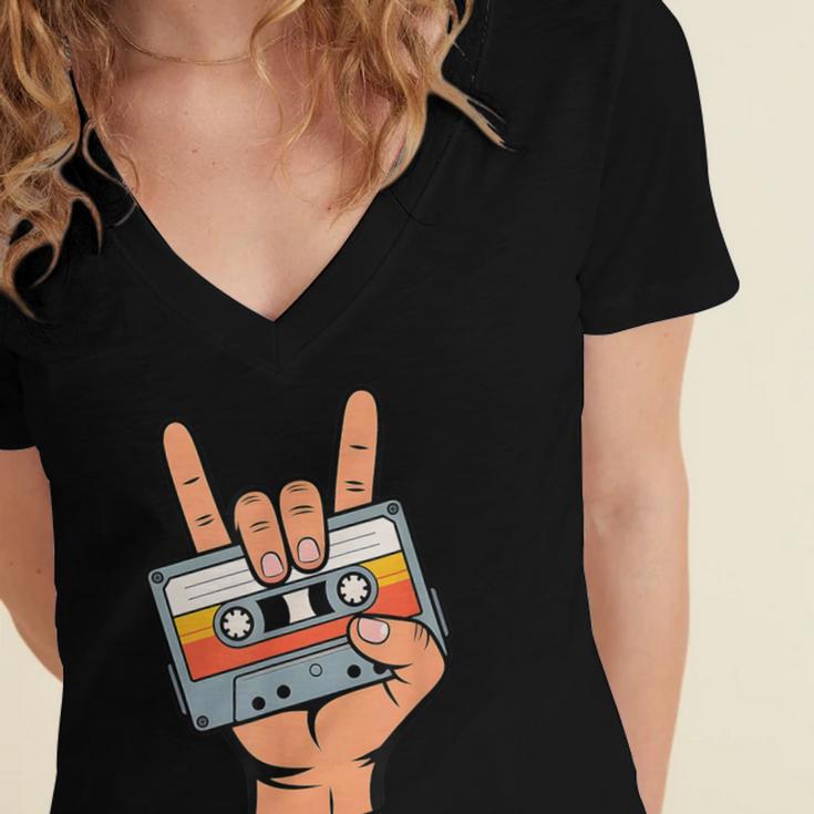 Retro Cassette Tape For 80s & 90s Nostalgia Women's Jersey Short Sleeve Deep V-Neck Tshirt Retro Cassette Tape For 80s & 90s Nostalgia Women's Jersey Short Sleeve Deep V-Neck Tshirt