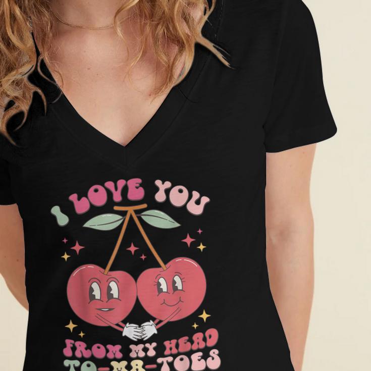 Retro Cherry Love 90s Nostalgia Women's Jersey Short Sleeve Deep V-Neck Tshirt