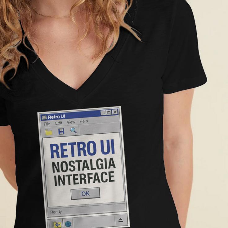 Retro Computer Dialog Box 90s Desktop Interface Nostalgia Women's Jersey Short Sleeve Deep V-Neck Tshirt