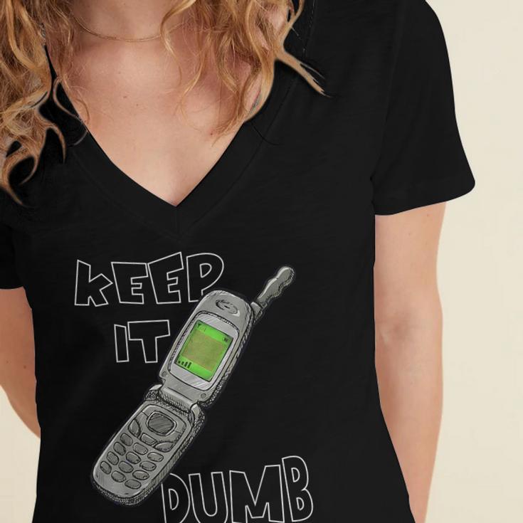 Retro Dumb Flip Phone Vintage 90s Y2K Tech Nostalgia Women's Jersey Short Sleeve Deep V-Neck Tshirt