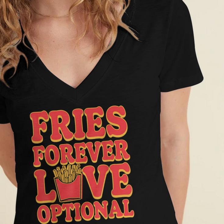 Retro Fast Food Nostalgia Vintage Diner Fries Shakes Burgers Women's Jersey Short Sleeve Deep V-Neck Tshirt