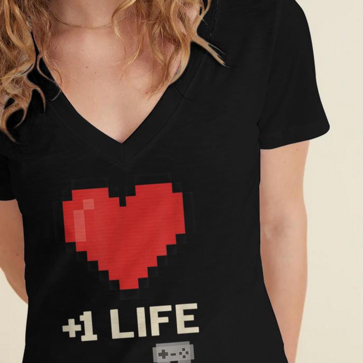 Retro Gamer 1 Life Pixel Heart – 8-Bit Gaming Nostalgia Women's Jersey Short Sleeve Deep V-Neck Tshirt