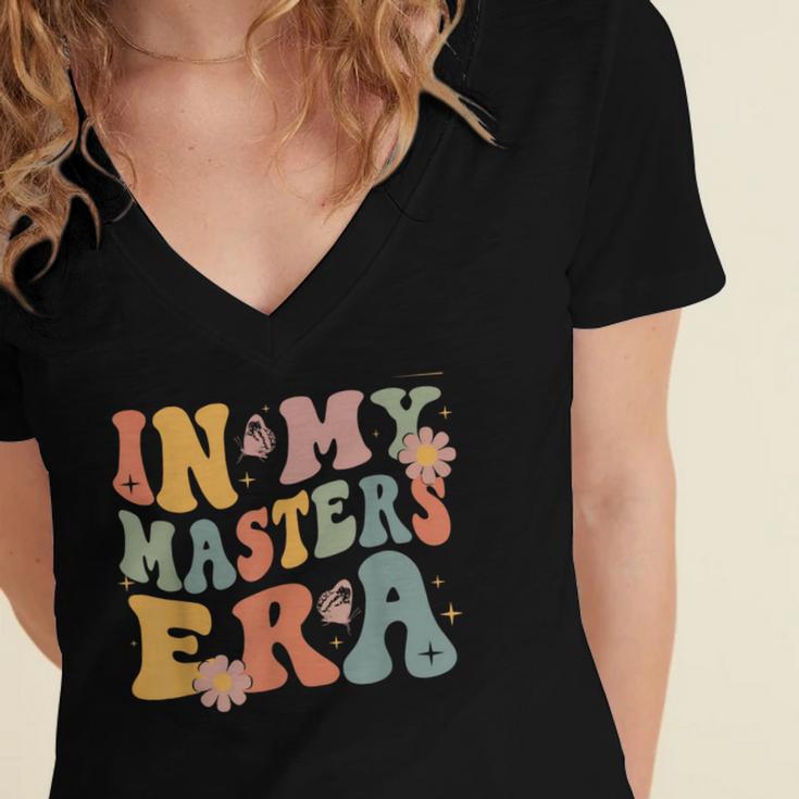 Retro Groovy In My Master's Degree Era Graduation Master Women's Jersey Short Sleeve Deep V-Neck Tshirt