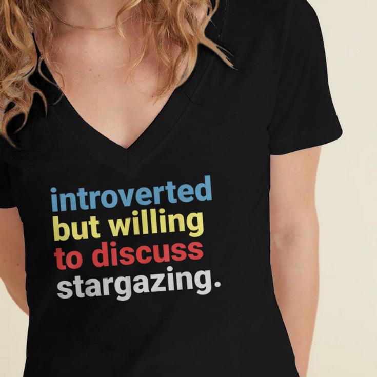 Retro Introverted But Willing Stargazing Lover Women's Jersey Short Sleeve Deep V-Neck Tshirt