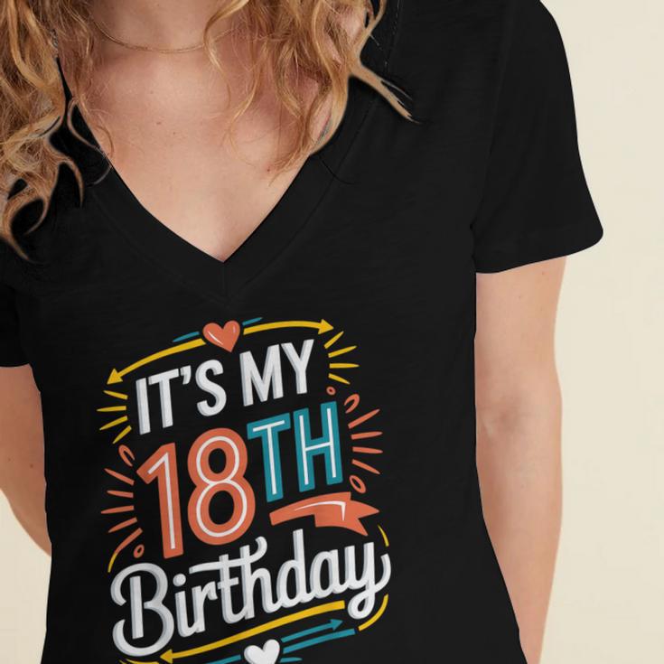 Retro It's My 18th Birthday Boho Nostalgia Women Kids Women's Jersey Short Sleeve Deep V-Neck Tshirt Retro It's My 18th Birthday Boho Nostalgia Women Kids Women's Jersey Short Sleeve Deep V-Neck Tshirt